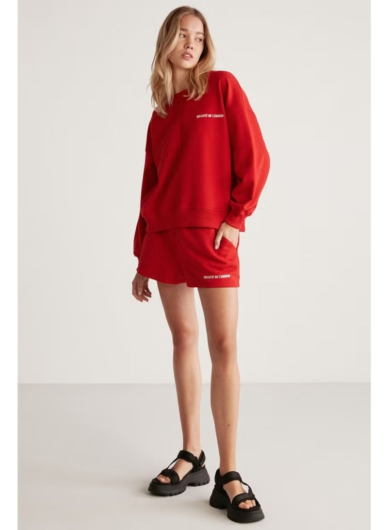 GRIMELANGE Jennifer Women's Crew Neck Printed Detailed Red Sweatshirt - Image 4